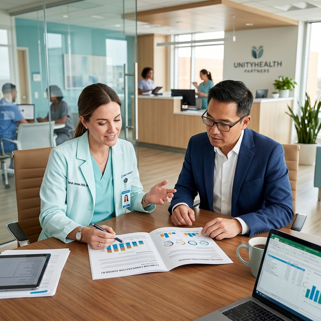 Clinician reviewing pay package documents